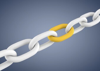 Chain with an important element, symbolic image for cohesion, teamwork, connection, 3D illustration