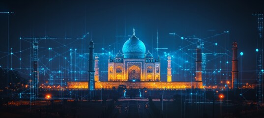 Fototapeta premium Taj Mahal Connected by a Digital Network, Embracing Technology and Cultural Heritage