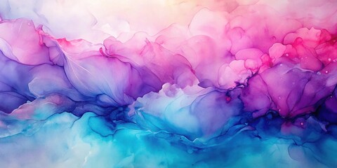 Fluid Acrylic Pouring Abstract Art  Vibrant Hues of Pink, Purple, and Teal Swirl Together in a Dreamlike Landscape of Color