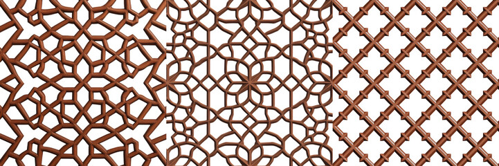 Naklejka premium Visually striking and complex geometric lattice pattern with repeating symmetrical shapes interlocking forms and intricate ornamental design elements