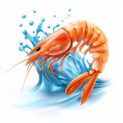 flying shrimp with a splash of blue sauce, isolated on a white background