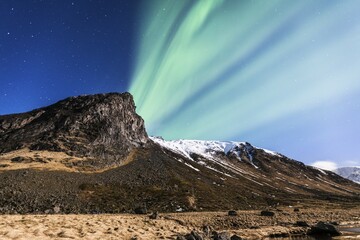 Northern Lights, Aurora Borealis in Haukland, Vestvågøy, Lofoten, Norway, Europe © Daniel Kreher/imageBROKER