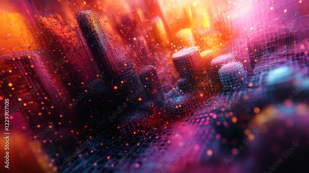 Poster futuristic abstract art design intricate 3d shapes and a vivid color scheme featuring dynamic gradie