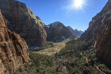 Fototapeta premium View from Angels Landing Trail to Zion Canyon, Mountain Landscape, Zion National Park, Utah, USA, North America