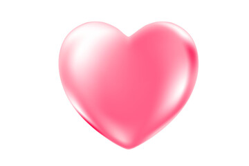 Cute 3D pink heart icon, glowing glass or plastic texture love heart clipart, isolated png, transparent background. Light pink shiny decoration, heart shape element.