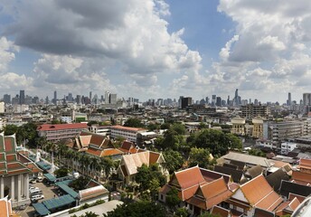 Panoramic view looking southeast from Golden Mount, skyline, Bangkok, Thailand, Asia