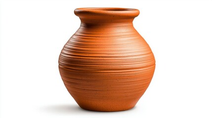 A simple, round clay pot with a smooth texture and warm orange hue, showcasing traditional craftsmanship and rustic charm.