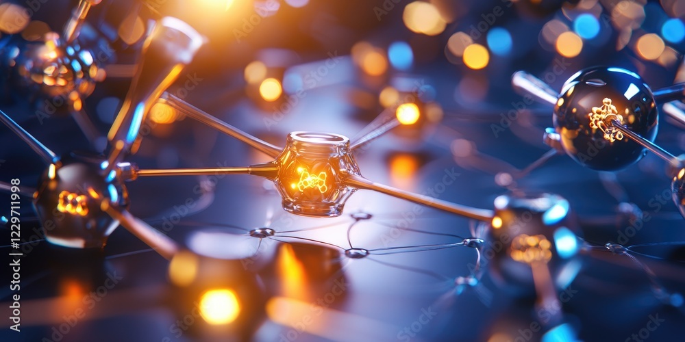 Poster advanced laboratory nanotechnology applications microscopy capturing intricate nanoscale materials illuminated under bright light with analytical tools surrounding them o