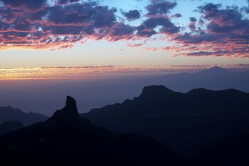 Cloud formation, evening mood view from the Mirador Degollada de Becerra, at back the volcano Teide...