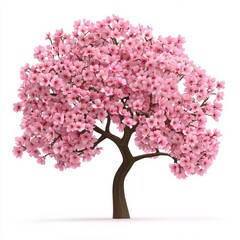 Obraz premium blossoming cherry tree with pink flowers, isolated on a clean white background