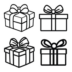 set of gift boxes logo, Present gift box icon, vector 4 gift box vector illustration line art

