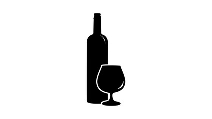 wine bottle and glass, black isolated silhouette