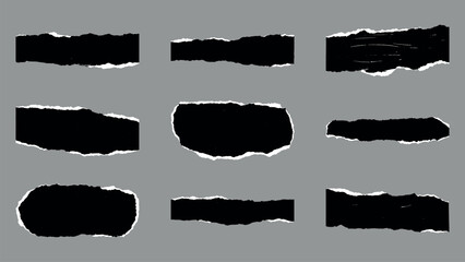 Black & White Textured Vector Ripped Paper Pieces