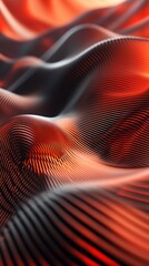 A red and black striped fabric. The fabric is very long and has a lot of texture. The fabric is very shiny and looks like it is made of metal