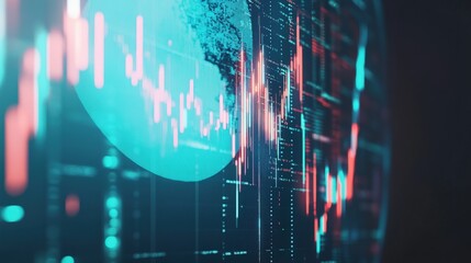 Futuristic Digital Globe with Glowing Stock Market Data Points and Clean Sections