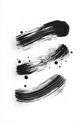Black brush paint strokes, ink grungy decoration elements isolated on white background	