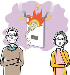 コンセントのショートが火災原因になるのを心配する夫婦