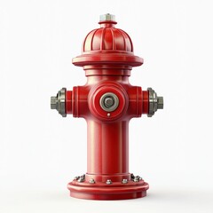 Fototapeta premium classic red fire hydrant with smooth metallic details, isolated on a white background