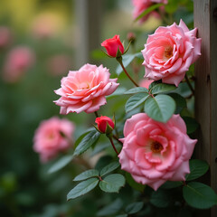Sunlit Garden Beauty Pink Roses Blooms
