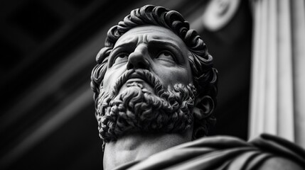 Obraz premium A Majestic Black and White Close-Up of an Ancient Roman Bust