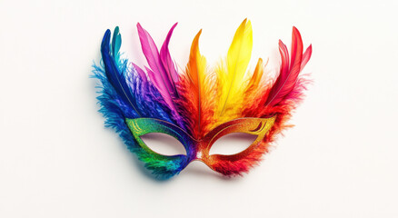 Colorful carnival mask adorned with vibrant feathers for festive celebrations and masquerade events