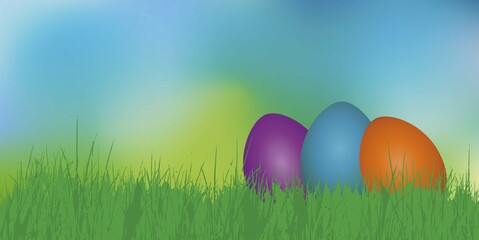 Seasonal bokeh background, Easter eggs on a blurred background, vector illustration