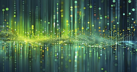 Abstract symbol for artificial intelligence, lines, dots and pattern, vibrant green and yellow hues, abstract wallpaper illustration, AI generated