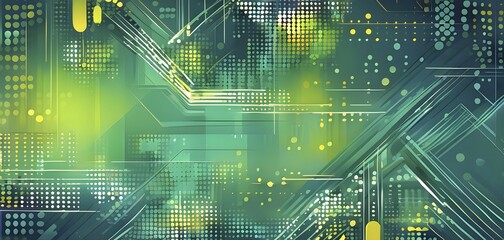 Obraz premium Abstract symbol for artificial intelligence, lines, dots and pattern, vibrant green and yellow hues, abstract wallpaper illustration, AI generated