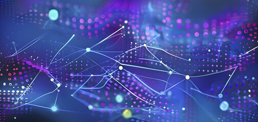Obraz premium Artificial intelligence, lines, dots and pattern, vibrant blue and purple hues, abstract wallpaper illustration, AI generated