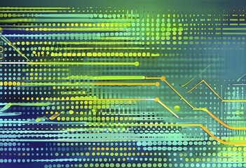 Obraz premium Abstract symbol for artificial intelligence, lines, dots and pattern, vibrant green and yellow hues, abstract wallpaper illustration, AI generated