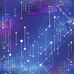 Naklejka premium Artificial intelligence, lines, dots and pattern, vibrant blue and purple hues, abstract wallpaper illustration, AI generated