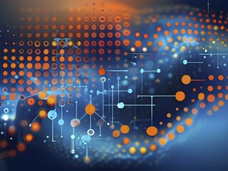 Fototapeta premium Symbol for artificial intelligence, lines, dots and pattern, vibrant blue and orange hues, abstract wallpaper illustration, AI generated