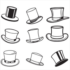 set of vector different types of top hat silhouette	