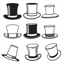 set of vector different types of top hat silhouette	