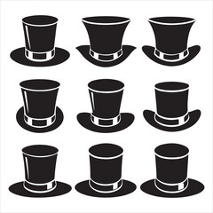 set of vector different types of top hat silhouette	
