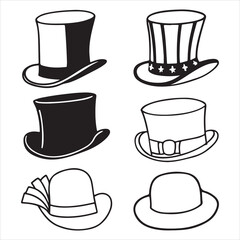 set of vector different types of top hat silhouette	