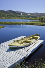 Fototapeta premium Fishing boat on the clear lake Almotjonna, Denstad, Norway, Scandinavia, Europe