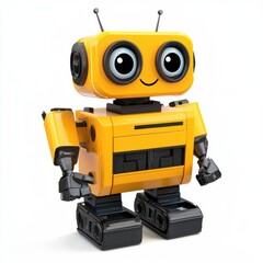 Obraz premium futuristic recycling robot with built-in compartments for sorting trash, smiling warmly, centered on a bright white background