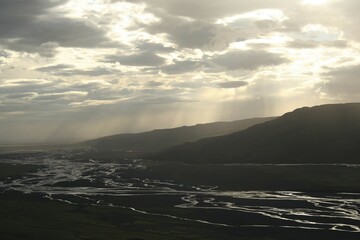 Naklejka premium Sundown in the mounten landscape by Thorsmörk in iceland