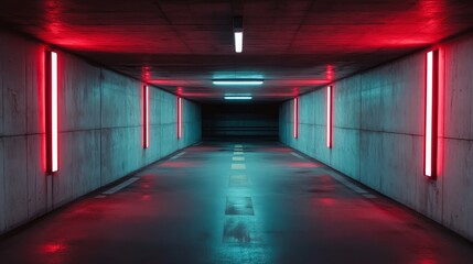 AIcontrolled underground hub with glowing pathways and neon lighting