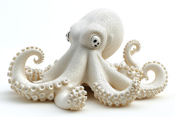 Obraz premium Cream-colored octopus, detailed texture, eight curled arms.