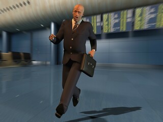 Obraz premium Computer illustration of a businessman running in an airport