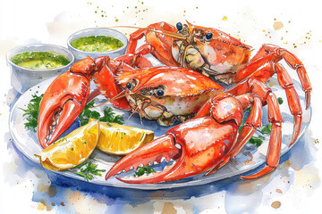Steamed crabs with lemon and herb sauce.