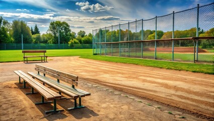 Obraz premium Historic Baseball Field with Old Wooden Benches and Vintage Fences, idyllic, baseball field, idyllic
