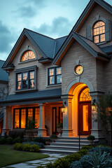 Luxury Stone House Exterior at Night: Real Estate Photography