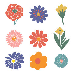 Colorful set of flowers. Vector botanical flowers on white background. style for fabric,print, banners, wallpaper, posters, websites, online shopping.Vector illustration design. 