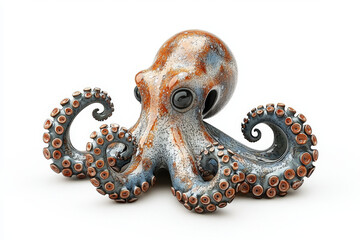 Obraz premium Ceramic octopus sculpture; detailed tentacles, mottled blue and orange glaze.