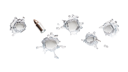 Broken glass bullet holes isolation on white background