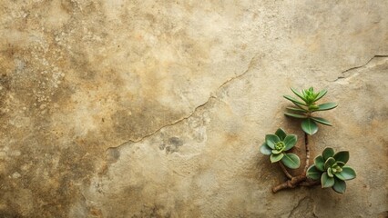 Fototapeta premium Serene succulents nestled against a rustic stone backdrop, a study in earthy tones and natural textures.