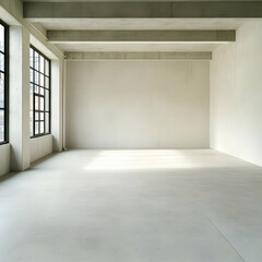 Obraz premium Empty loft space, sunlight, concrete walls